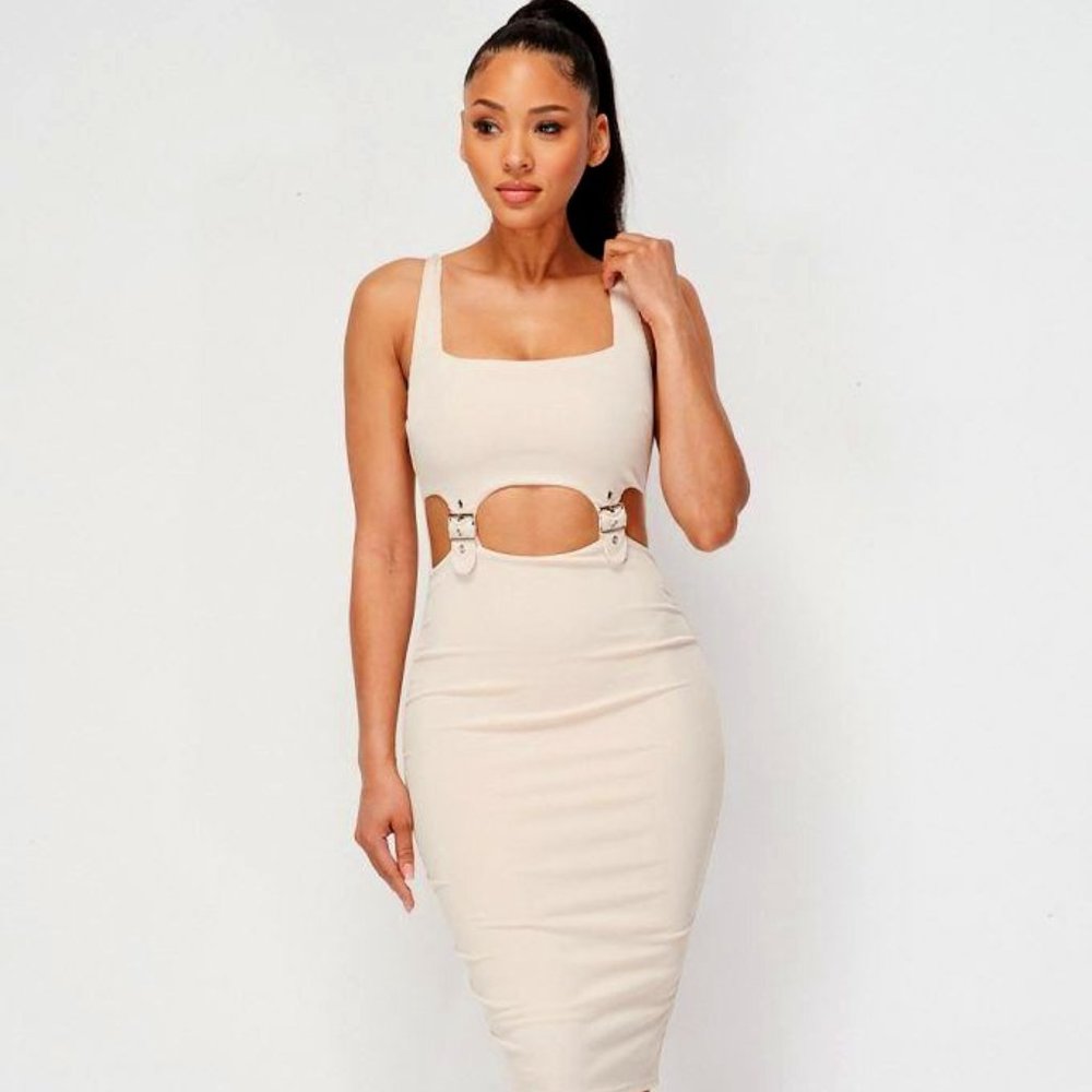 Tan Cut-Out Midi Dress